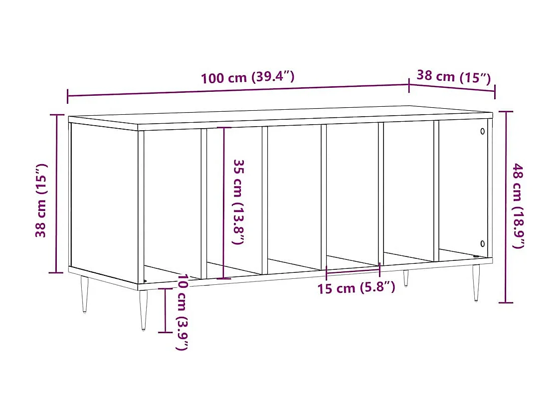 Platenkast 100x38x48 cm bewerkt hout sonoma eikenkleurig