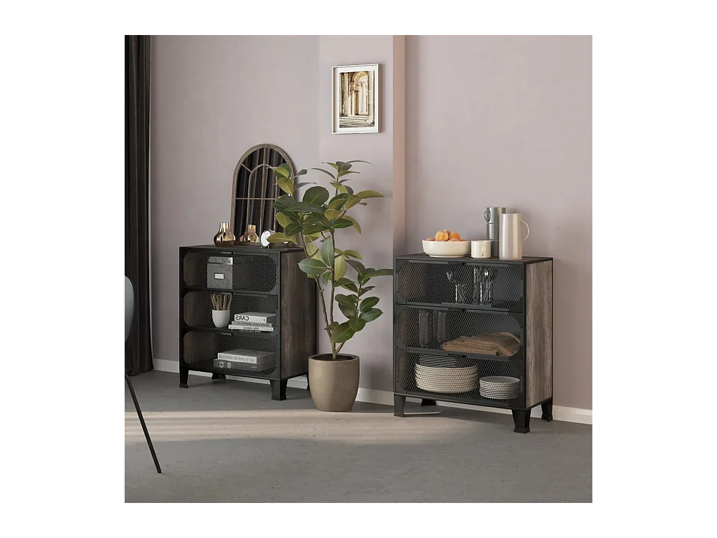 Armadi Portaoggetti 2 pz Grigi 72x36x82 cm Metallo e MDF
