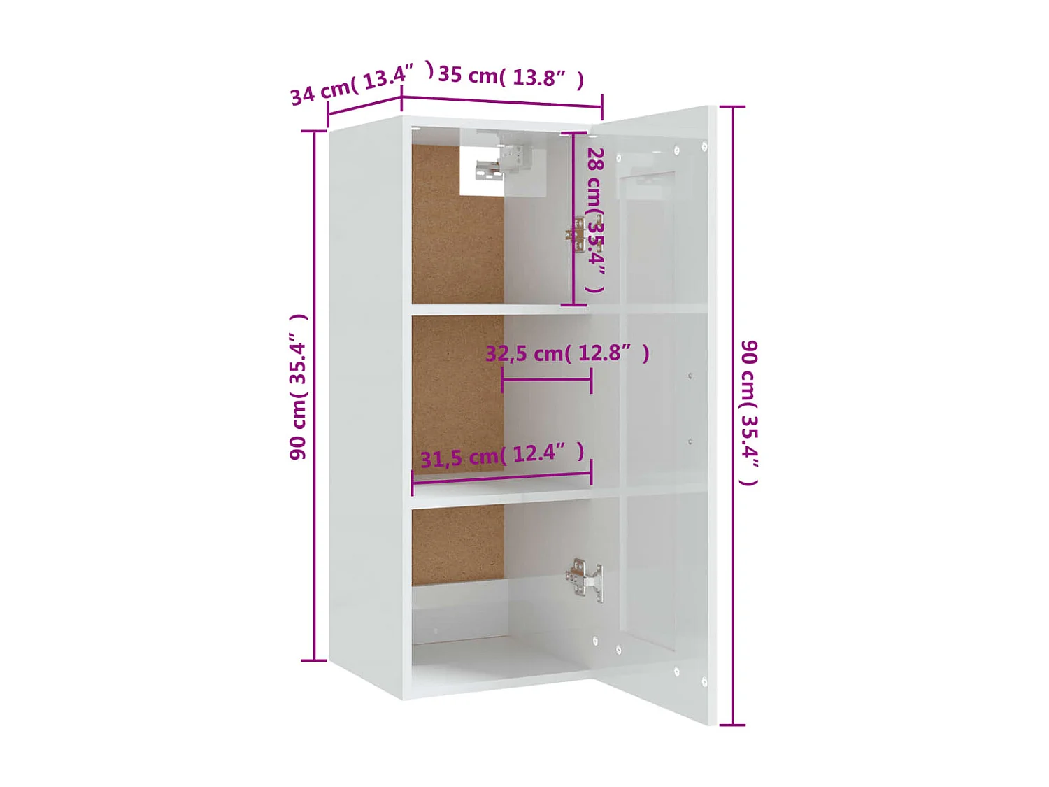 Armoire suspendue Blanc brillant 35x34x90 cm Bois d'ingénierie