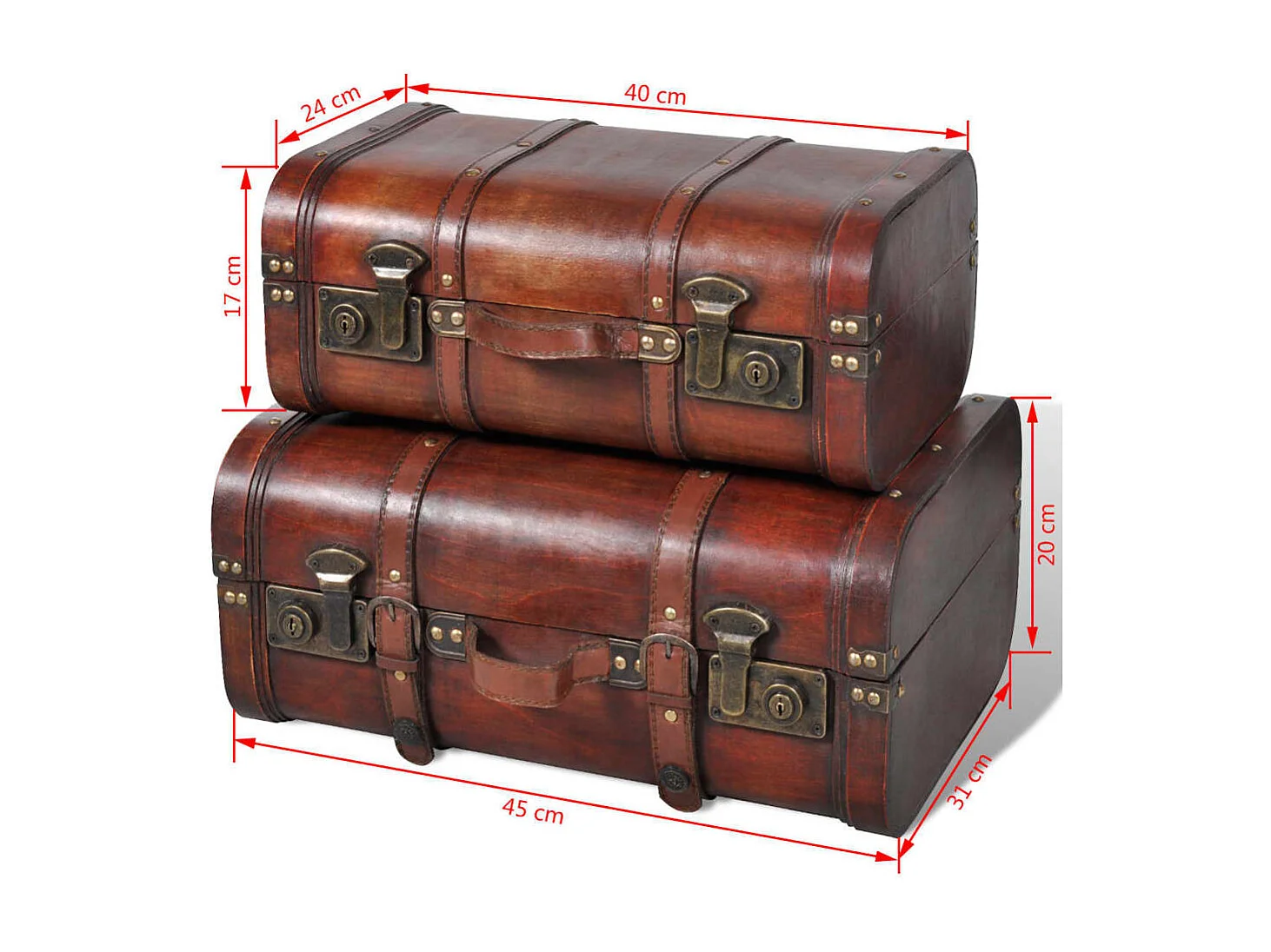 Baule del Tesoro in Legno 2 pz Vintage Marrone