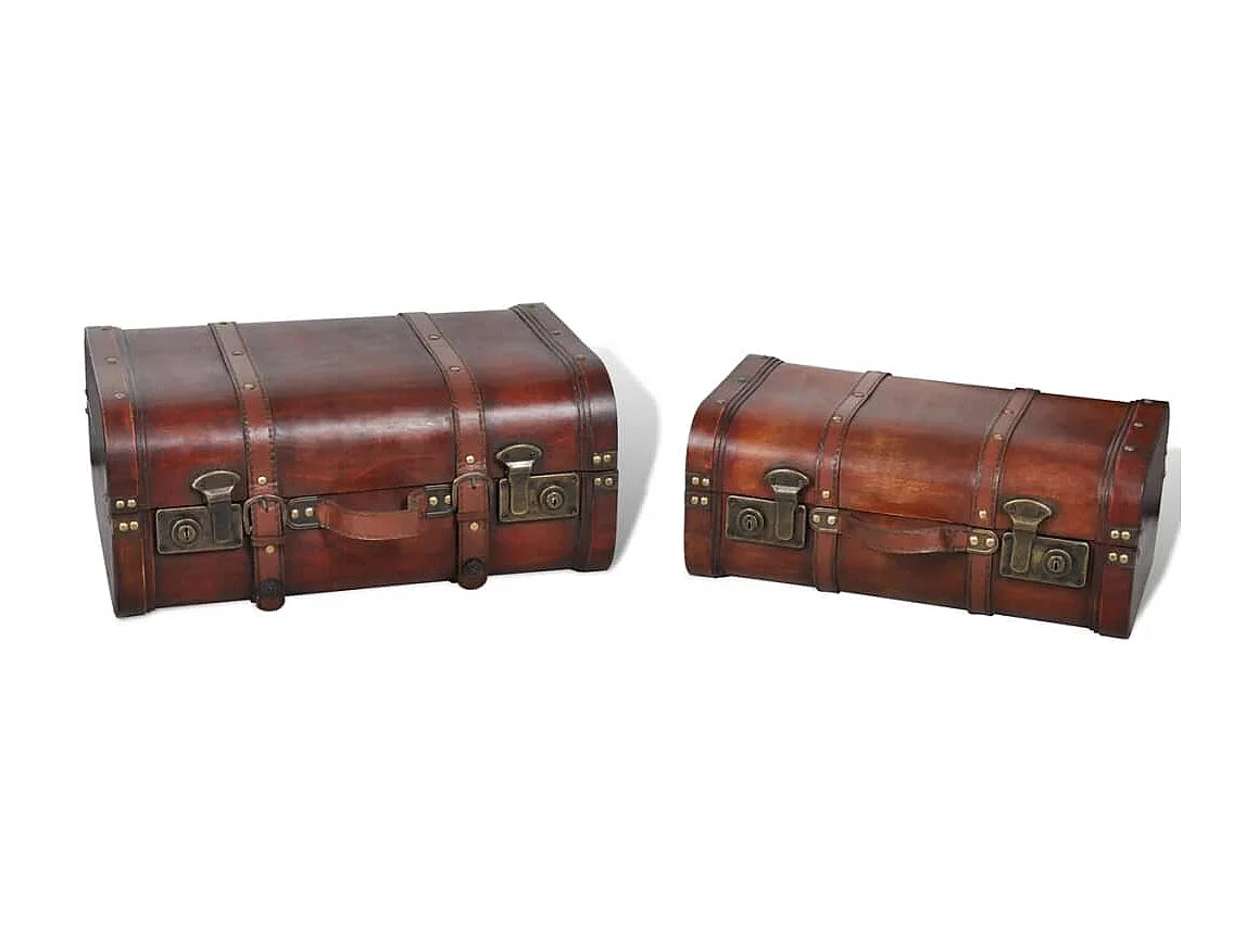 Baule del Tesoro in Legno 2 pz Vintage Marrone