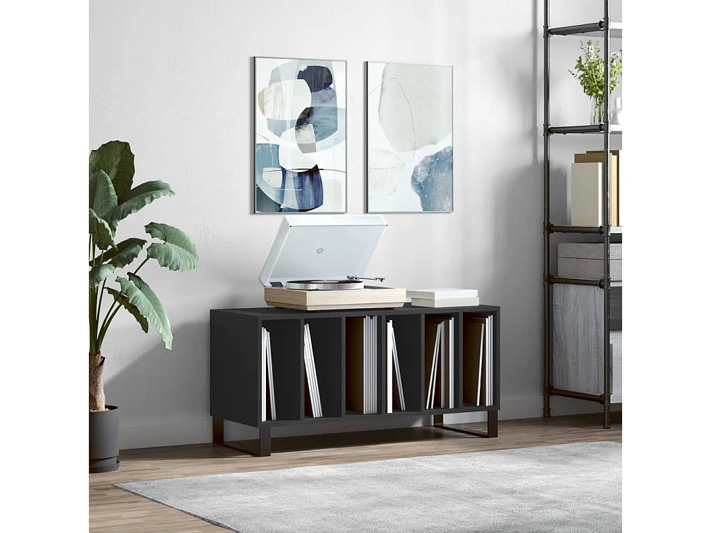 Platenkast 100x38x48 cm bewerkt hout zwart