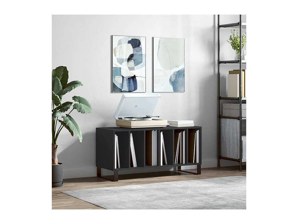 Armoire à disques noir 100x38x48 cm bois d'ingénierie