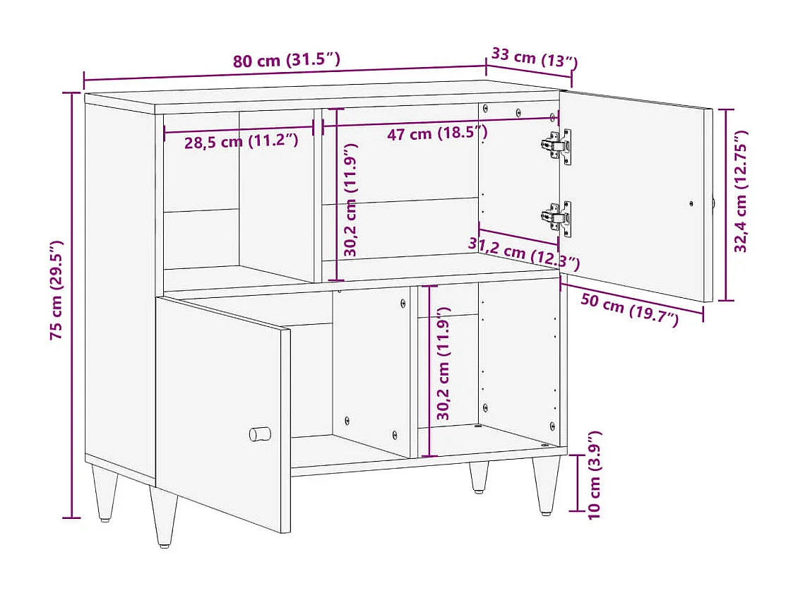 Móvel de apoio 80x33x75 cm madeira de mangueira maciça