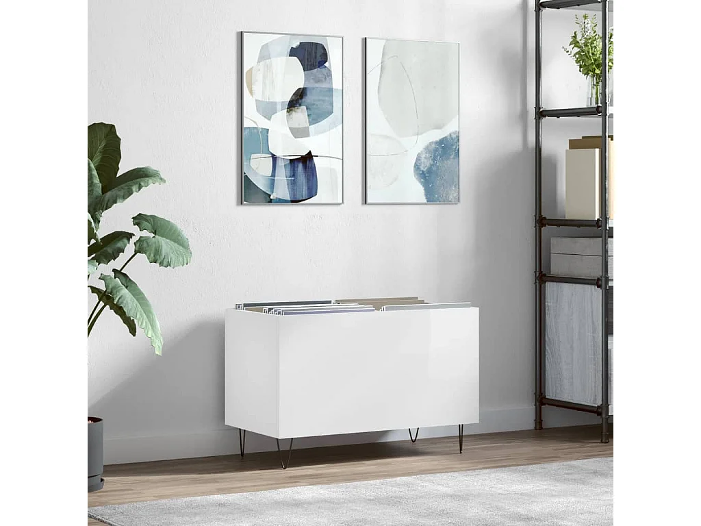Armoire à disques blanc brillant 74,5x38x48cm bois d'ingénierie