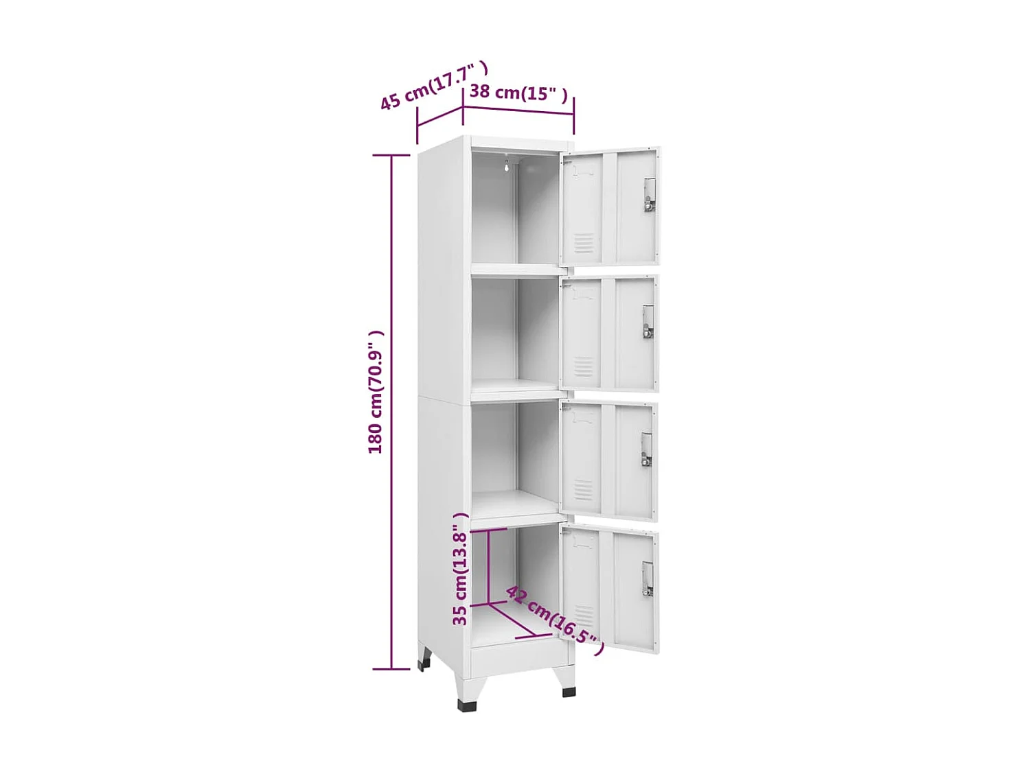 Armoire à casier avec 4 compartiments 38x45x180 cm