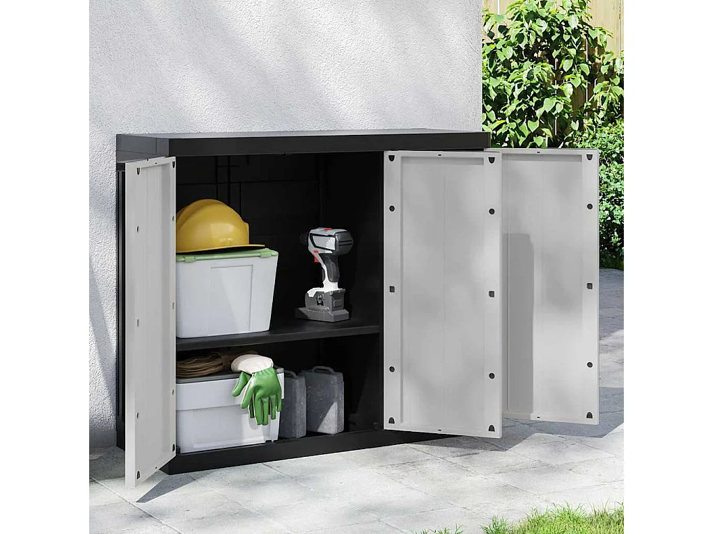 Tuinkast 97x37x85 cm polypropeen grijs en zwart