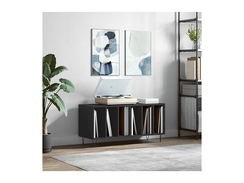 Armoire à disques noir 100x38x48 cm bois d'ingénierie