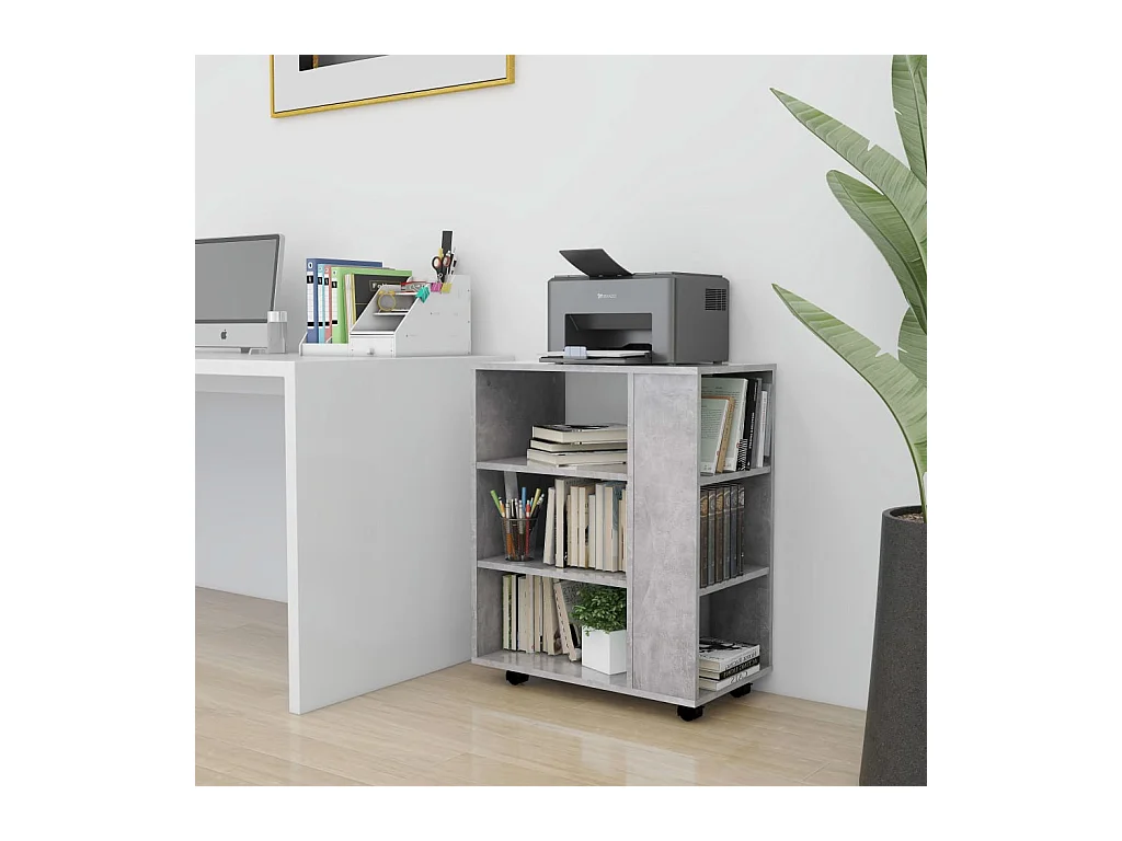 Mobiletto con Ruote Grigio Cemento 60x35x75cm Legno Multistrato