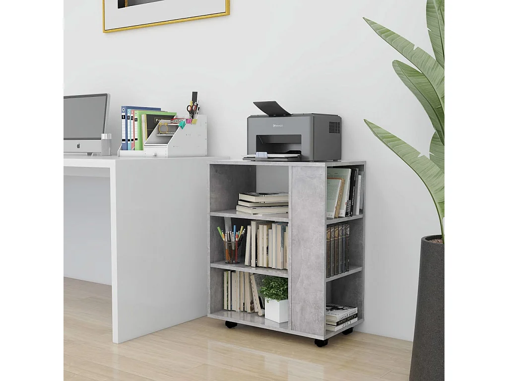 Mobiletto con Ruote Grigio Cemento 60x35x75cm Legno Multistrato