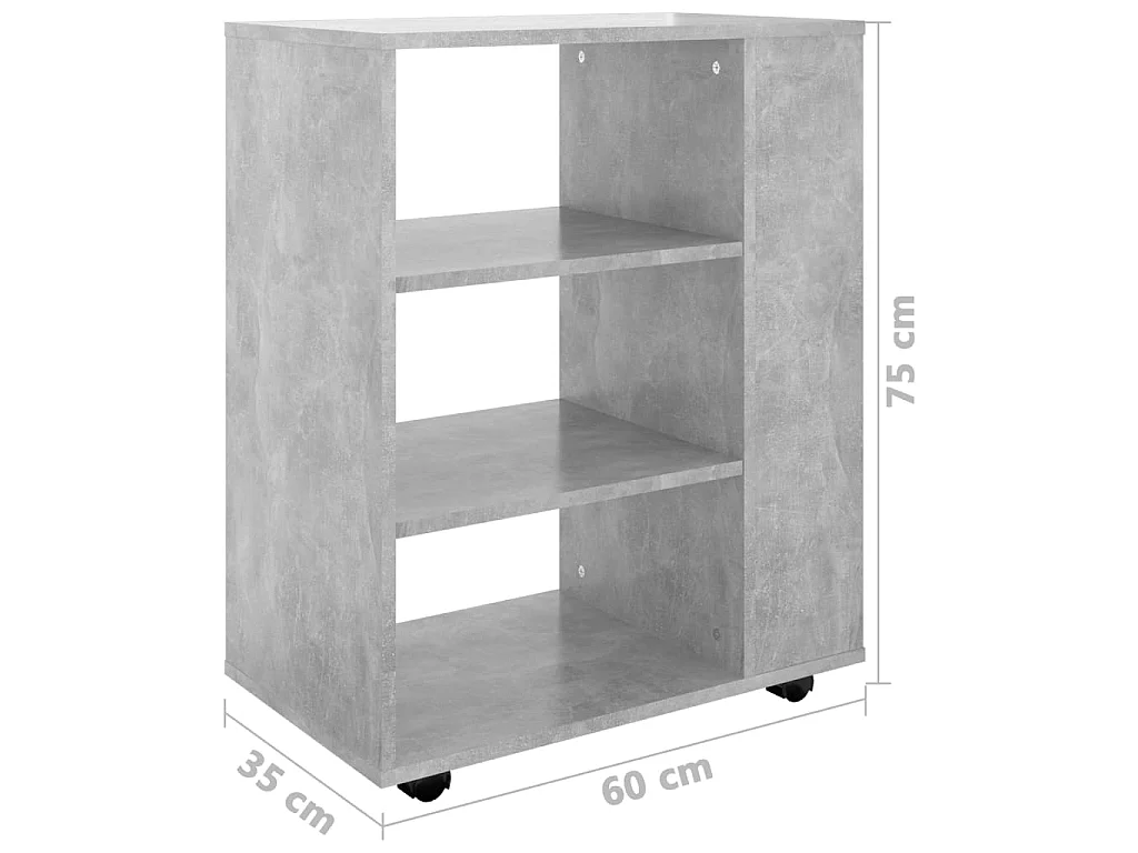 Mobiletto con Ruote Grigio Cemento 60x35x75cm Legno Multistrato
