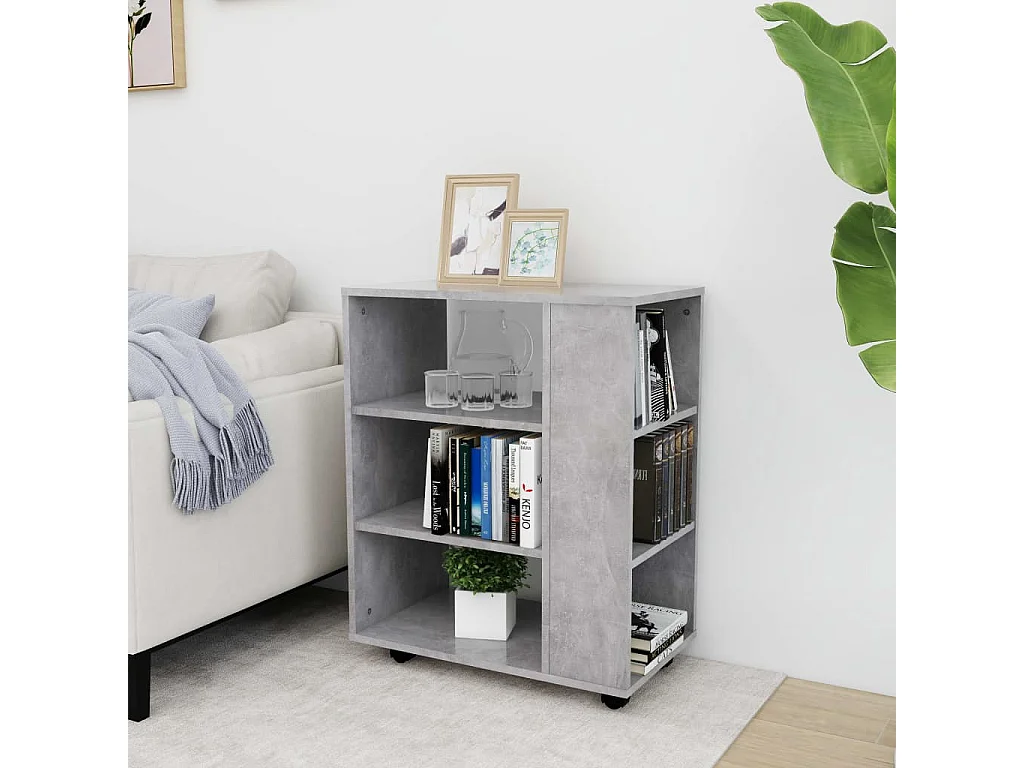 Mobiletto con Ruote Grigio Cemento 60x35x75cm Legno Multistrato