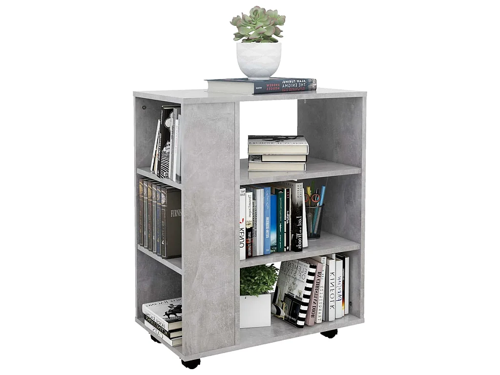 Mobiletto con Ruote Grigio Cemento 60x35x75cm Legno Multistrato