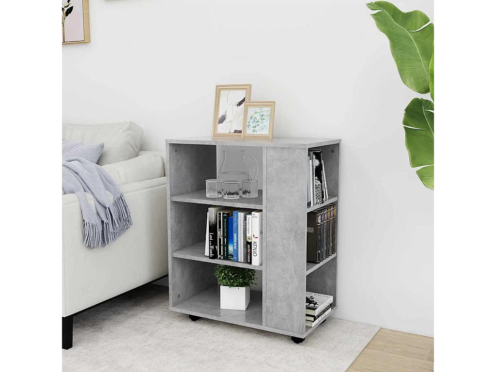 Mobiletto con Ruote Grigio Cemento 60x35x75cm Legno Multistrato