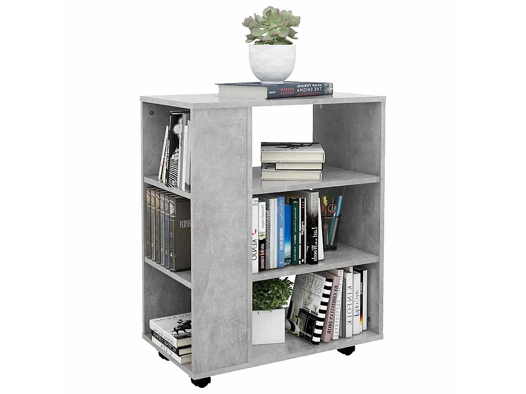 Mobiletto con Ruote Grigio Cemento 60x35x75cm Legno Multistrato
