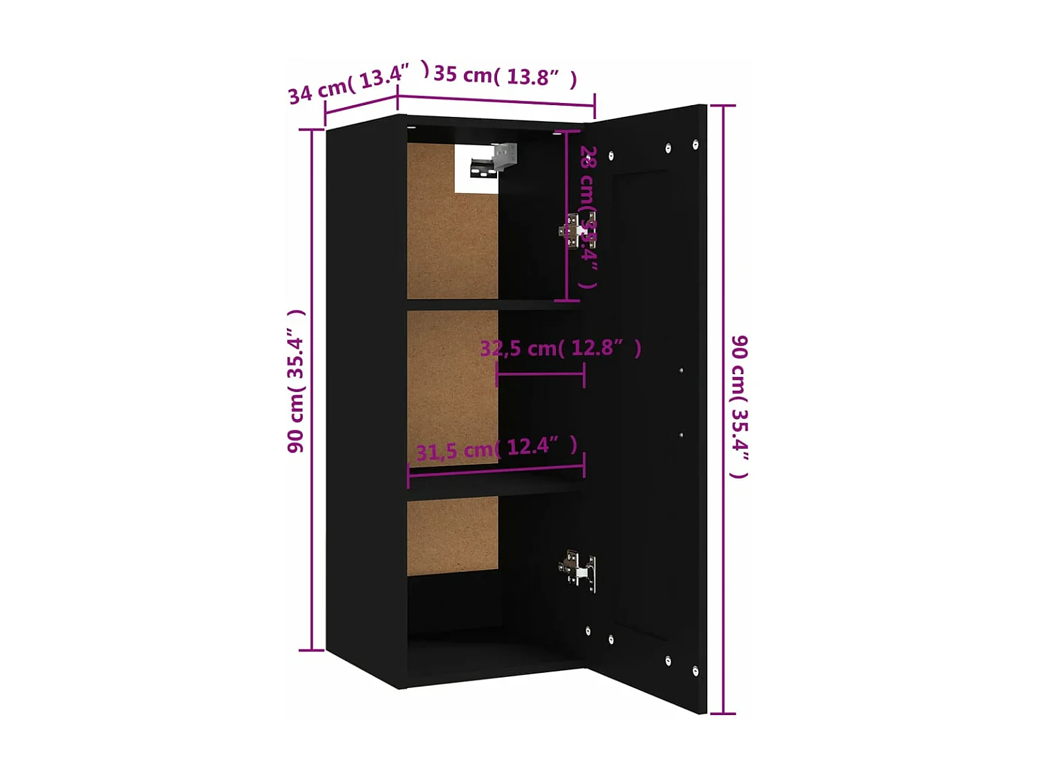 Armadietto a Muro Nero 35x34x90 cm in Legno Multistrato