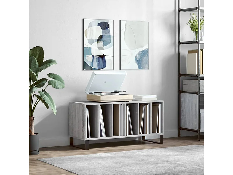 Platenkast 100x38x48 cm bewerkt hout grijs sonoma eikenkleurig