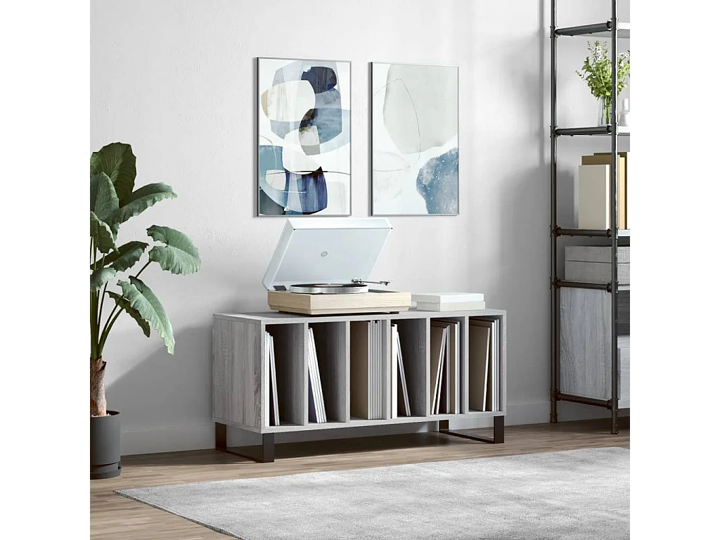 Mobile Porta Dischi Grigio Sonoma 100x38x48cm Legno Multistrato