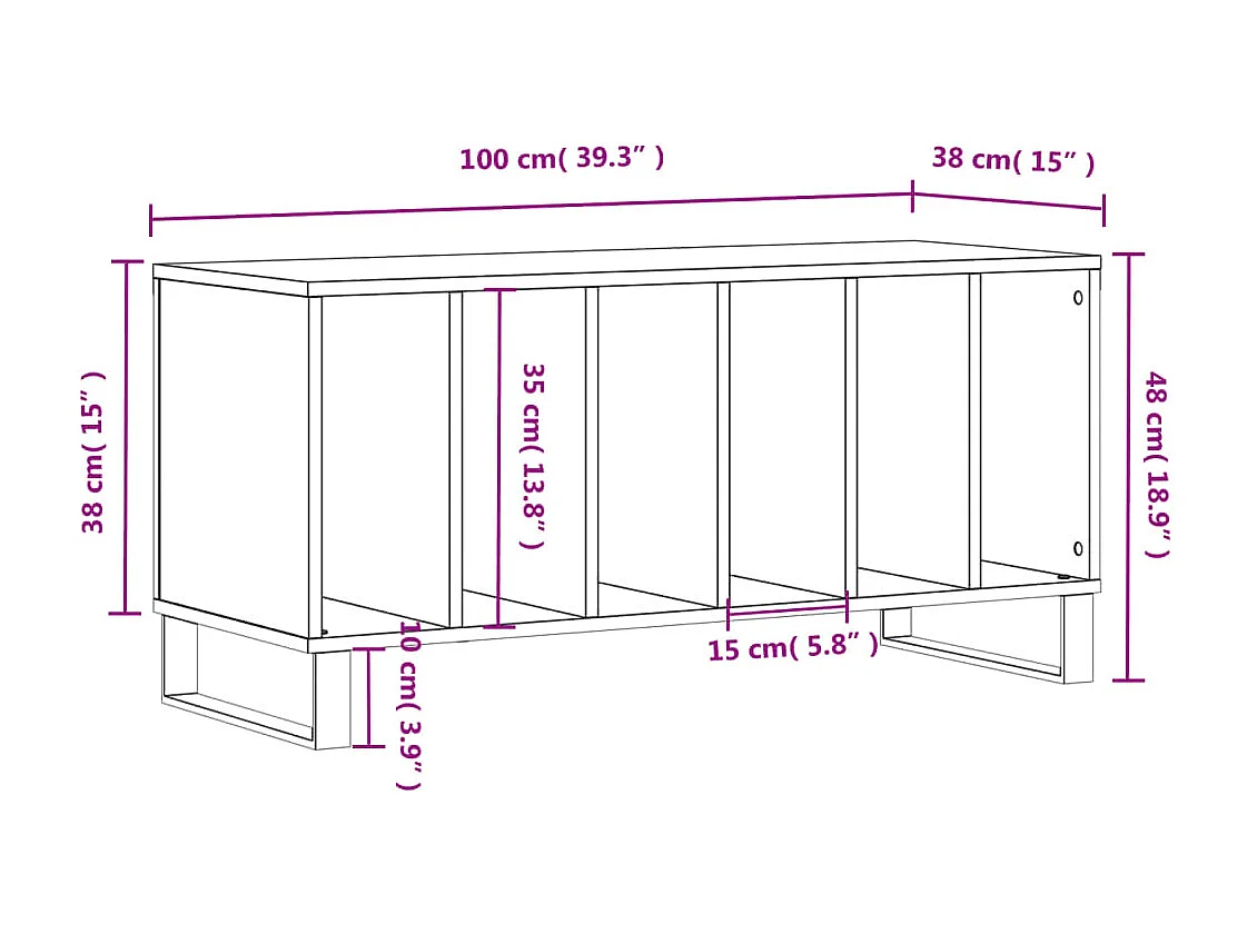 Mobile Porta Dischi Grigio Sonoma 100x38x48cm Legno Multistrato