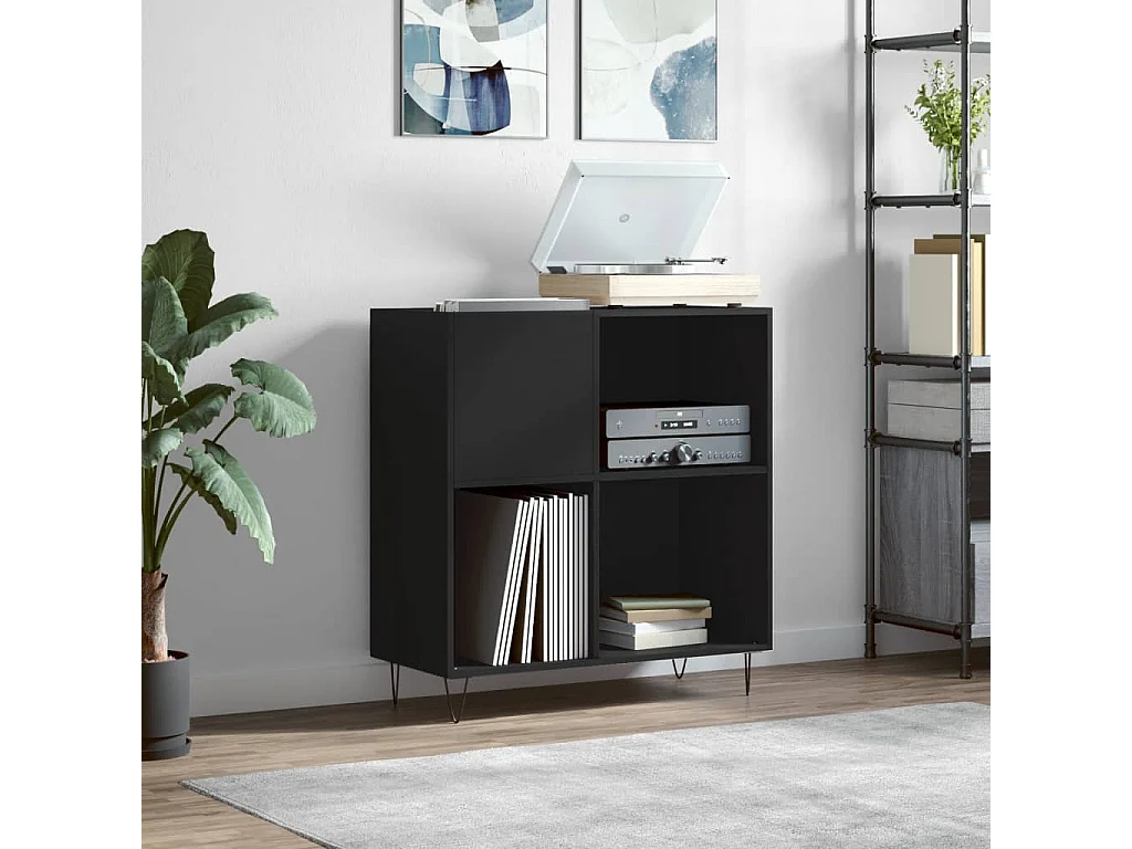 Platenkast 84,5x38x89 cm bewerkt hout zwart