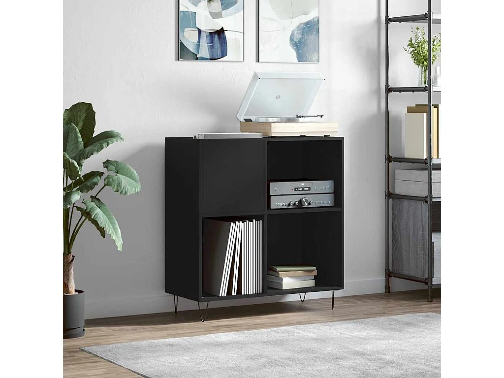 Mobile Porta Dischi Nero 84,5x38x89 cm in Legno Multistrato