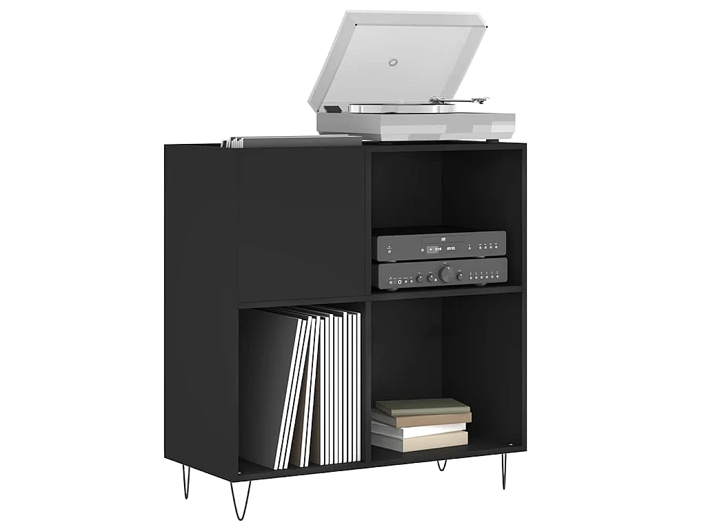 Platenkast 84,5x38x89 cm bewerkt hout zwart