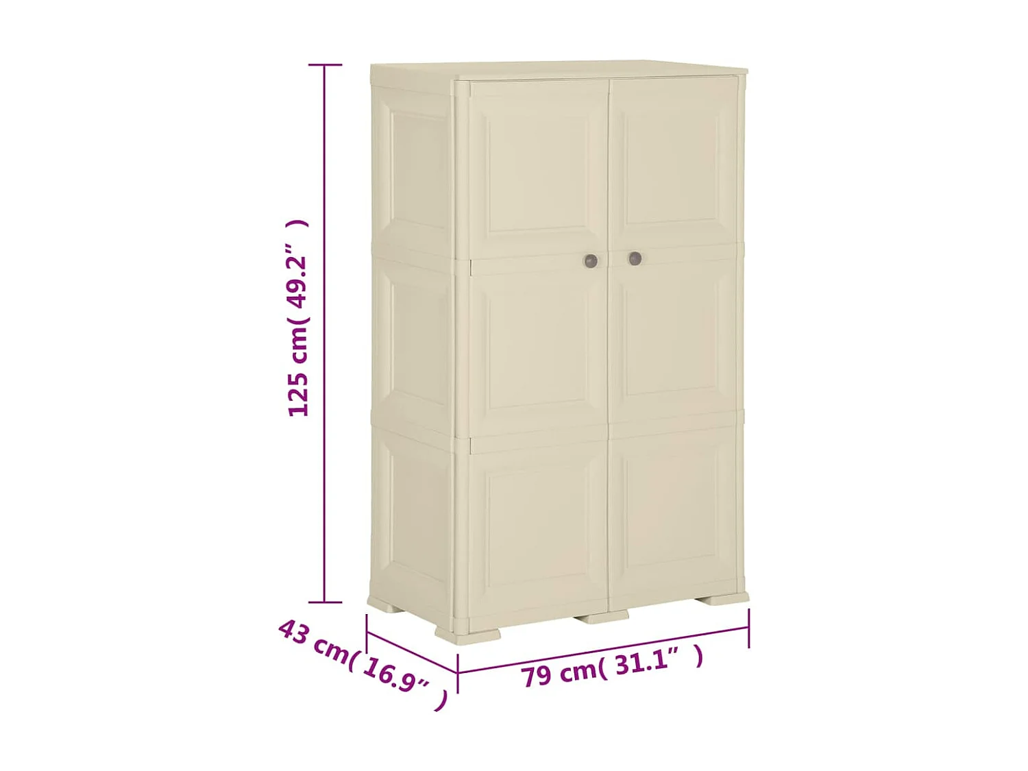 Armoire plastique 79x43x125 cm design de bois blanc angora