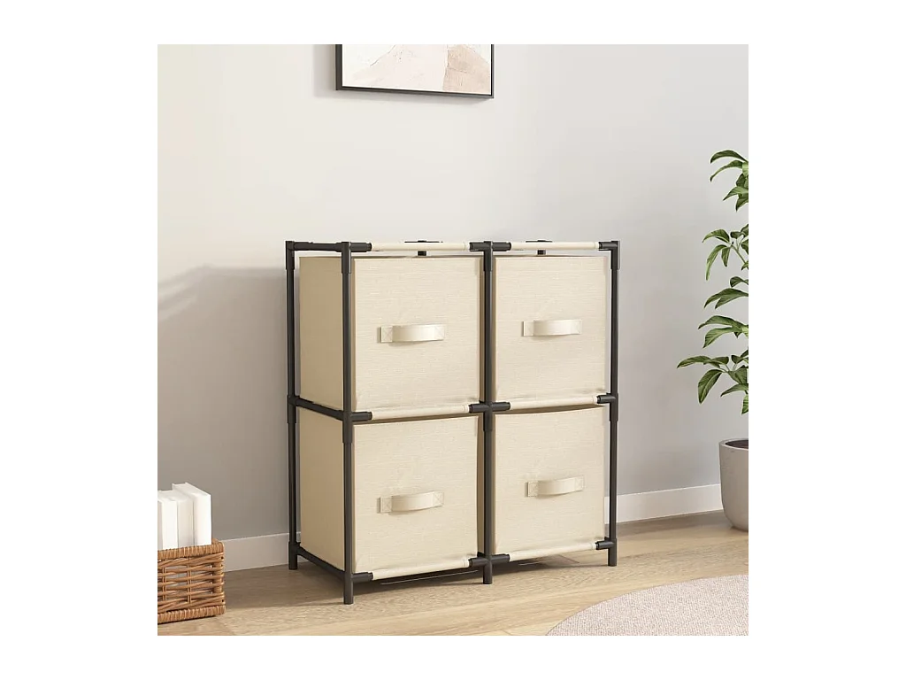 Kommode mit 4 Körben aus Stoff Creme 63×30×71 cm Stahl