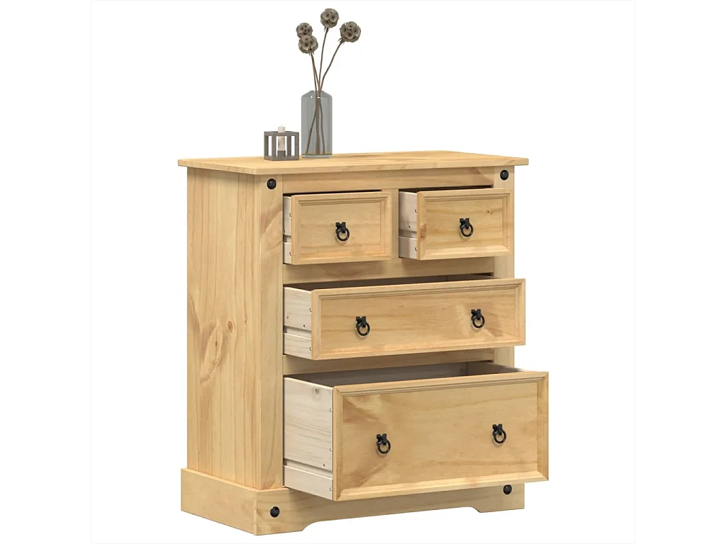 Cassettiera Corona 80x43x91 cm in Legno Massello di Pino