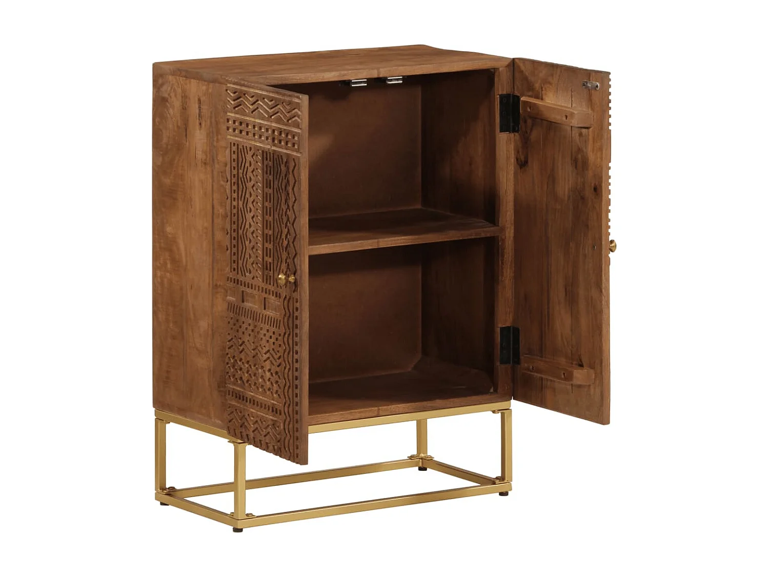 Buffet noir 55x30x76 cm bois massif de manguier et fer