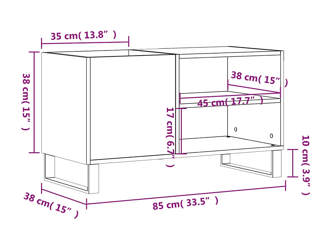 Platenkast 85x38x48 cm bewerkt hout betongrijs