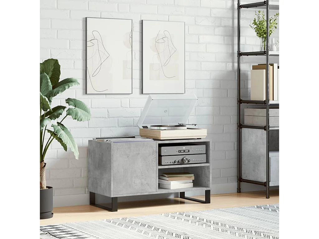 Mueble de discos madera de ingeniería gris hormigón 85x38x48 cm