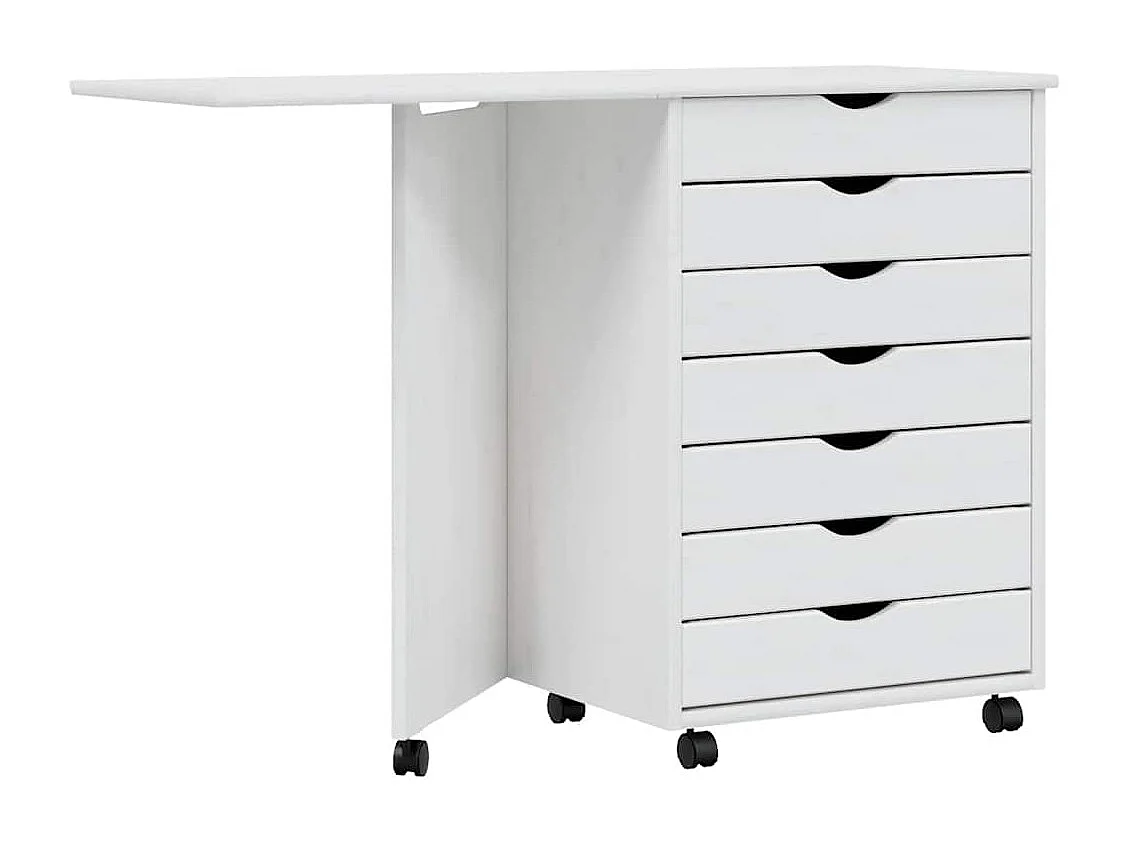 Armoire roulante avec bureau MOSS blanc bois de pin solide