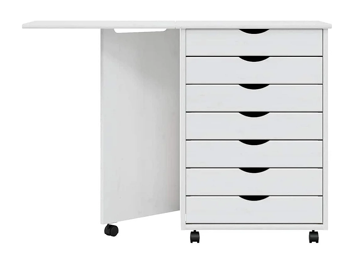 Armoire roulante avec bureau MOSS blanc bois de pin solide