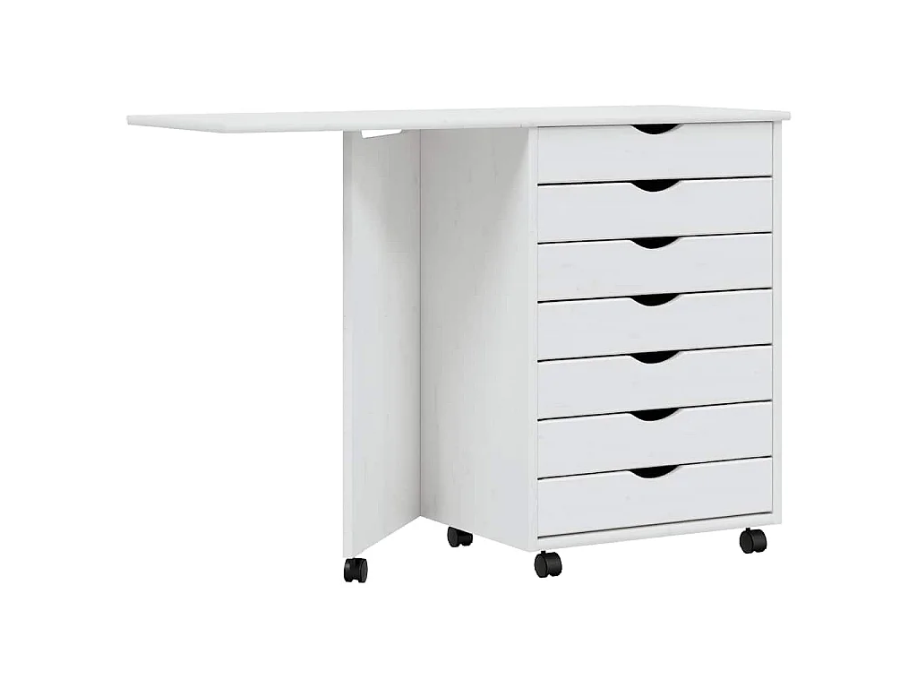 Ladekast met bureau MOSS verrijdbaar massief grenenhout wit