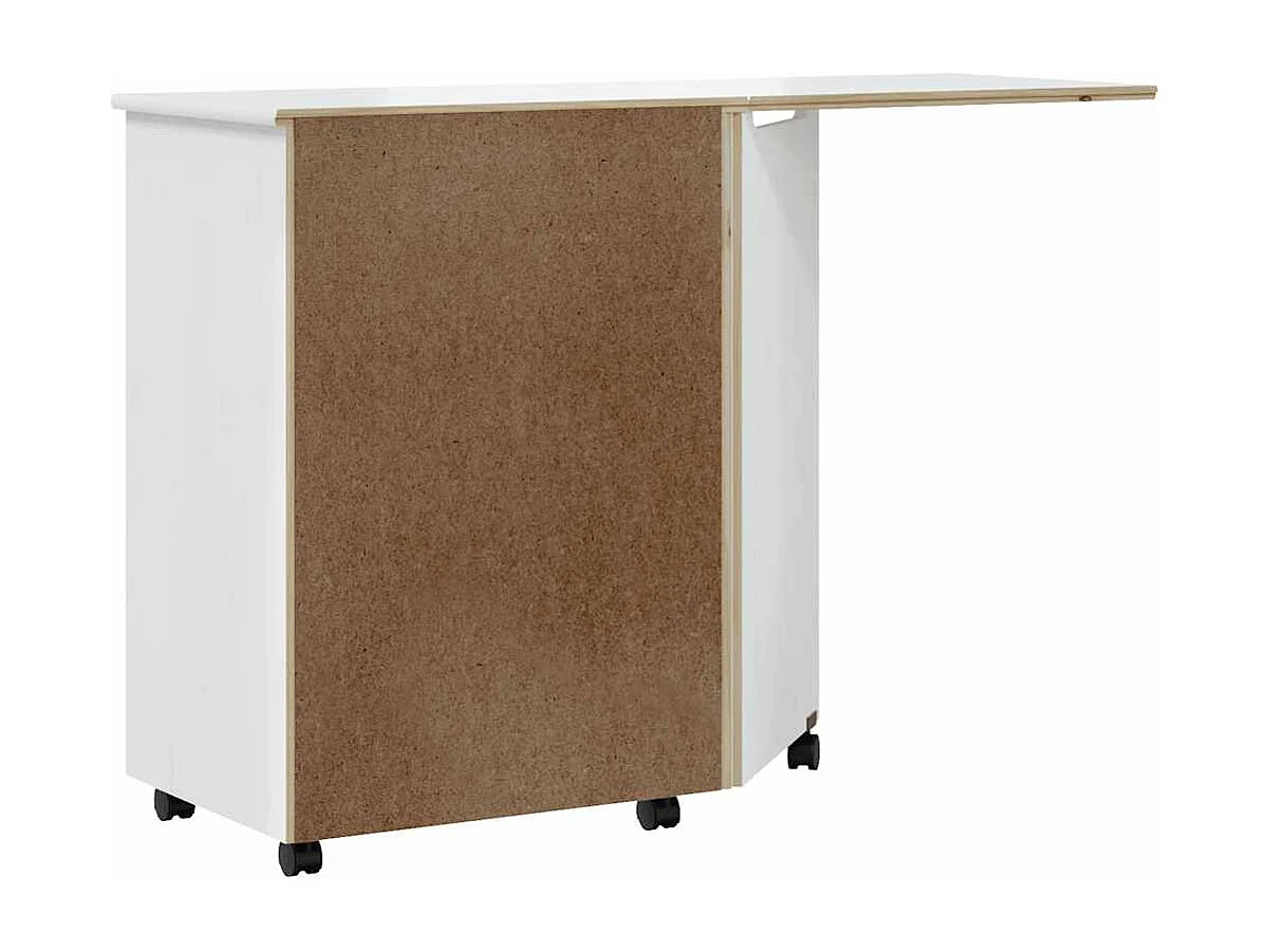 Ladekast met bureau MOSS verrijdbaar massief grenenhout wit