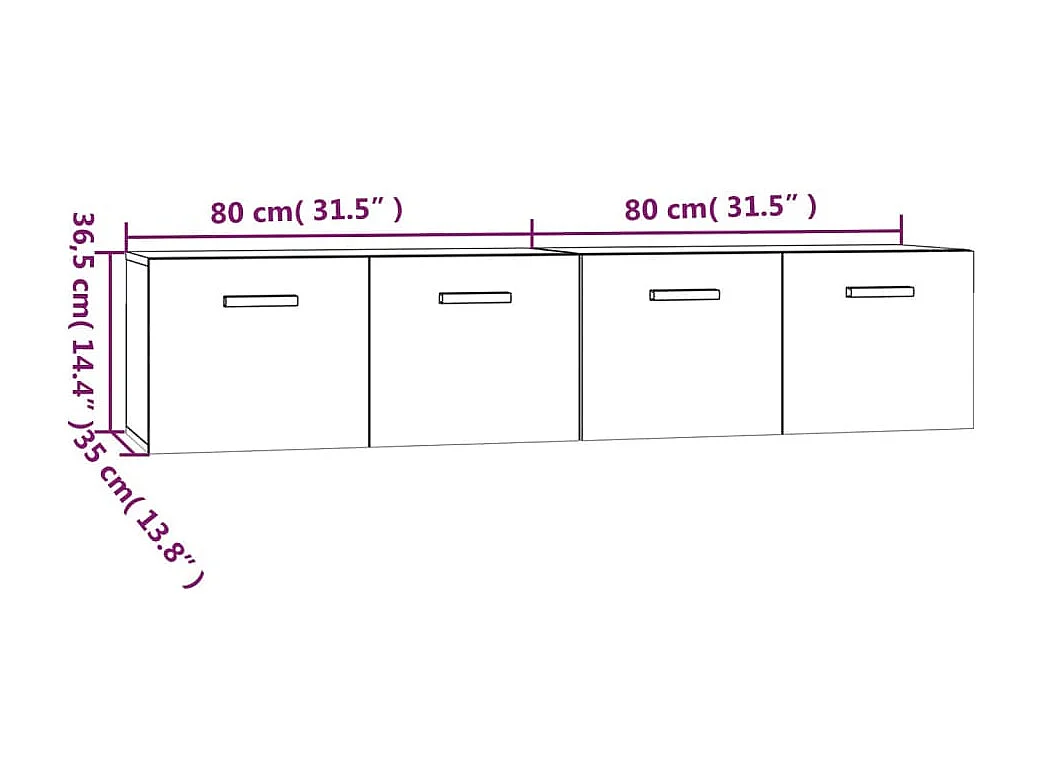 Wandschränke 2 Stk. Hochglanz-Weiß 80x35x36,5 cm Holzwerkstoff