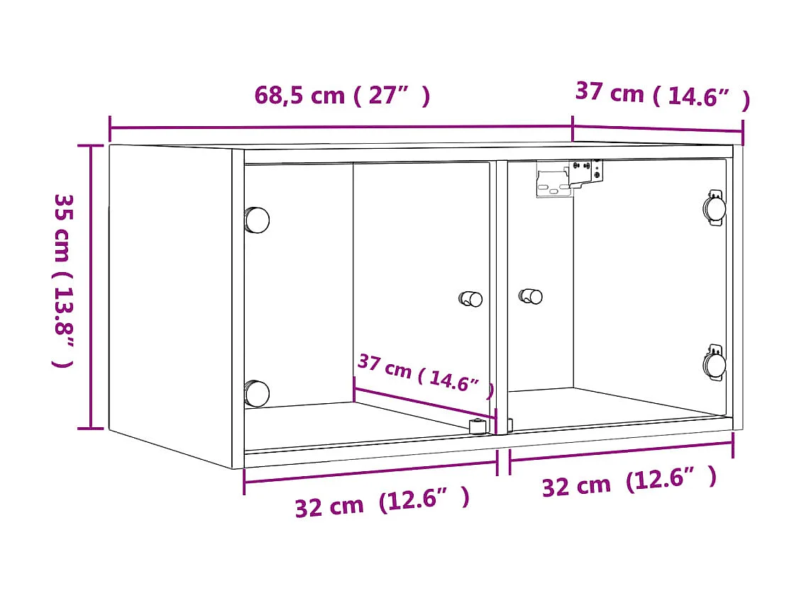 Mobili a Muro con Ante in Vetro 2pz Bianco 68,5x37x35 cm