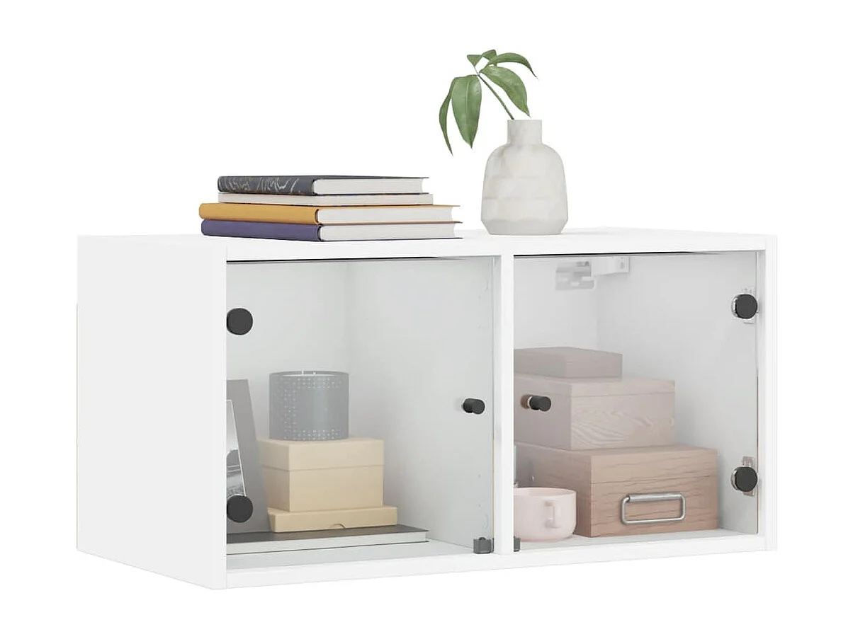 Mobili a Muro con Ante in Vetro 2pz Bianco 68,5x37x35 cm