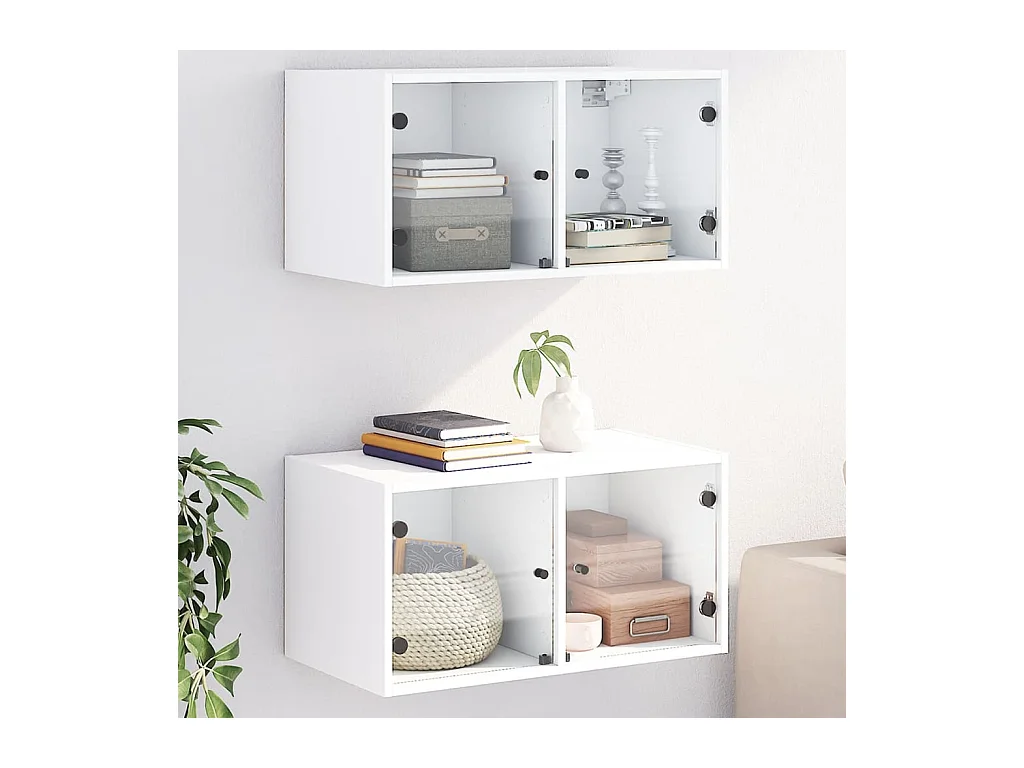 Wandkasten met glazen deuren 2 st 68,5x37x35 cm wit
