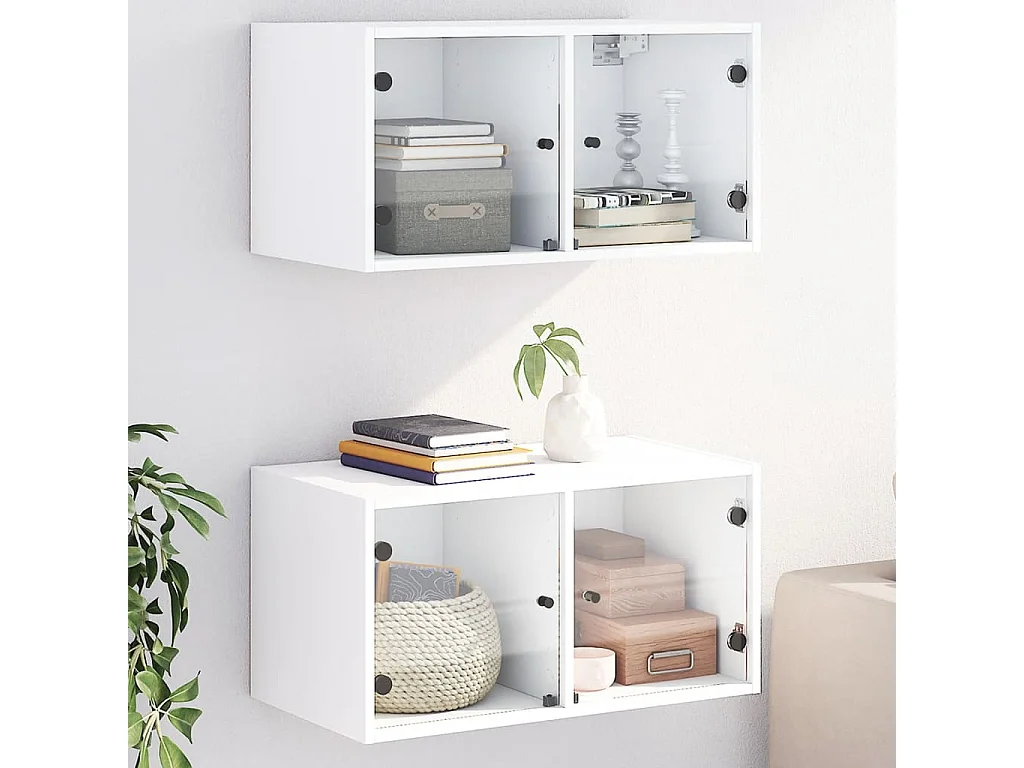 Wandkasten met glazen deuren 2 st 68,5x37x35 cm wit