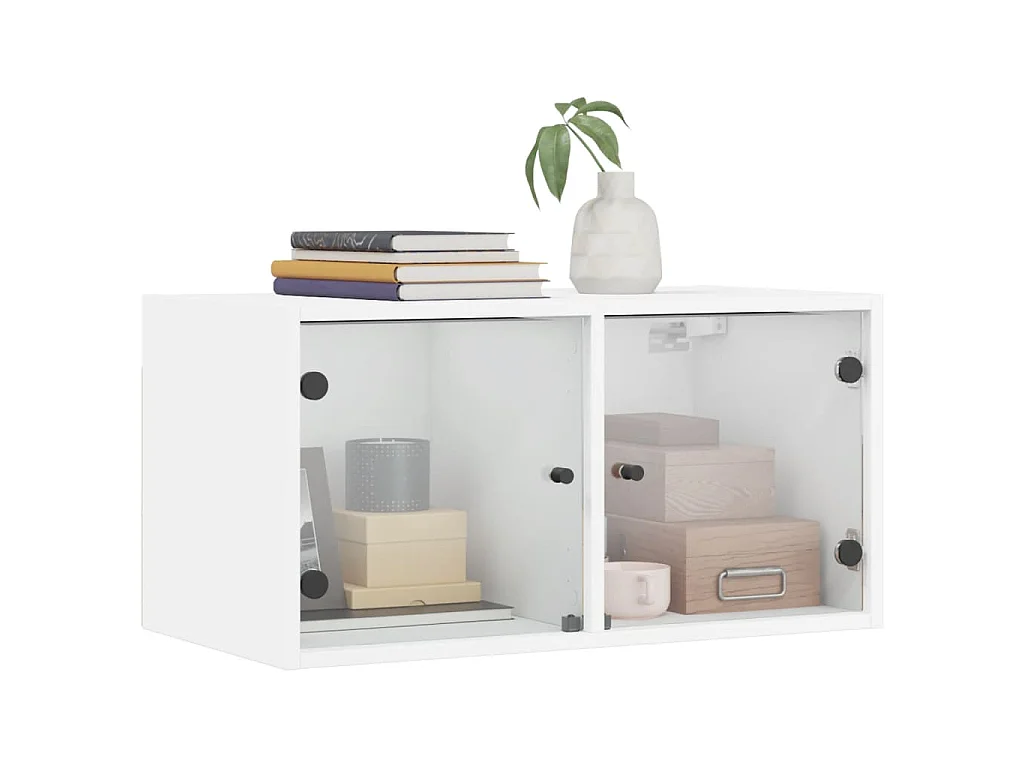 Wandkasten met glazen deuren 2 st 68,5x37x35 cm wit