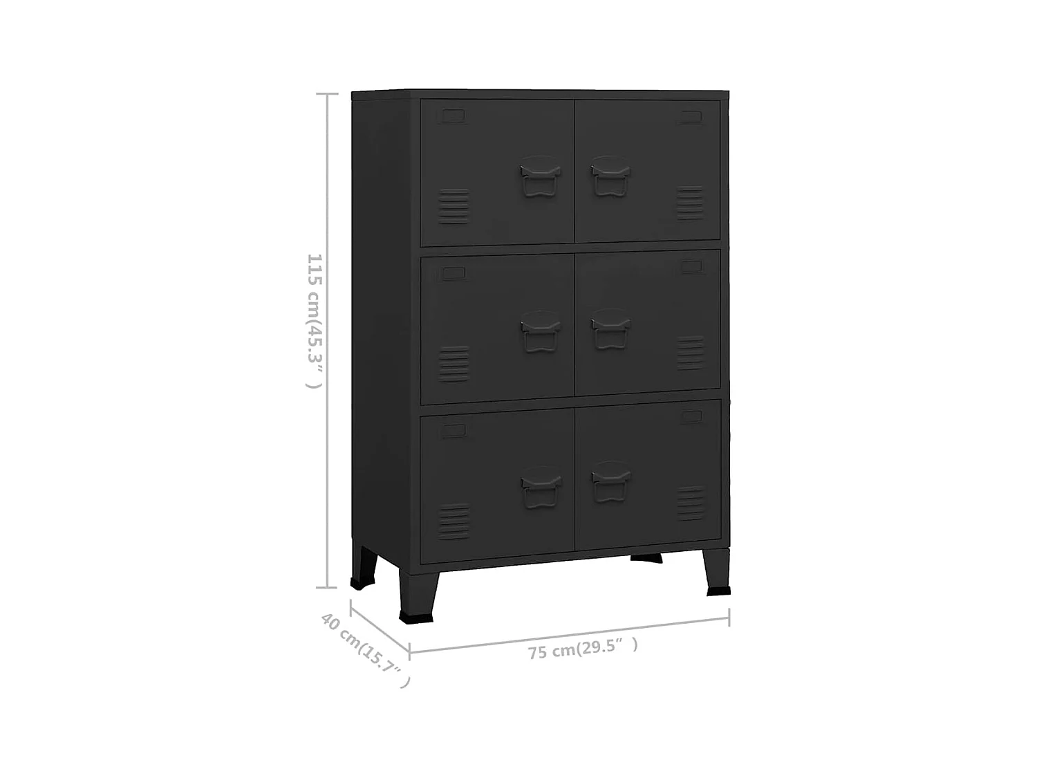 Coffre de rangement industriel Noir 75x40x115 cm Métal