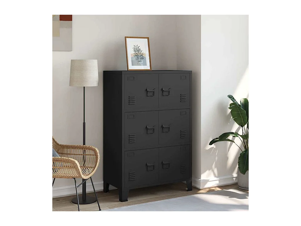 Coffre de rangement industriel Noir 75x40x115 cm Métal