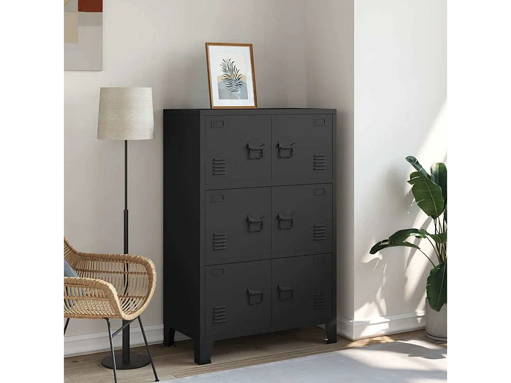 Coffre de rangement industriel Noir 75x40x115 cm Métal