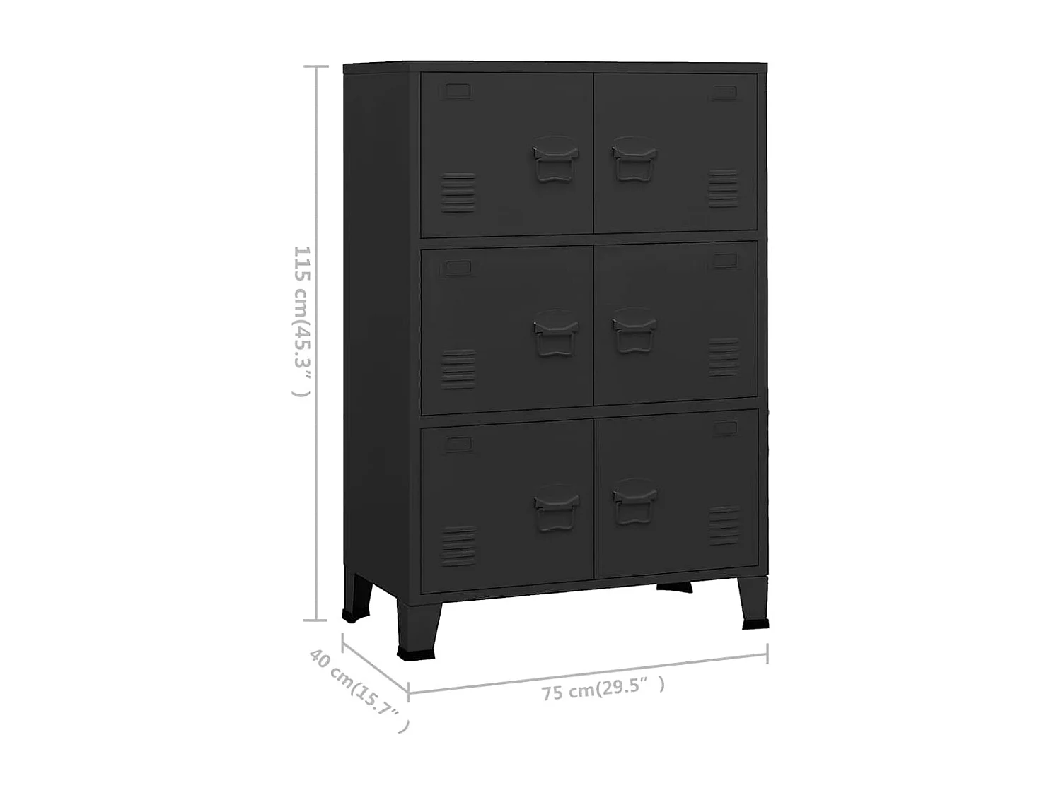 Coffre de rangement industriel Noir 75x40x115 cm Métal