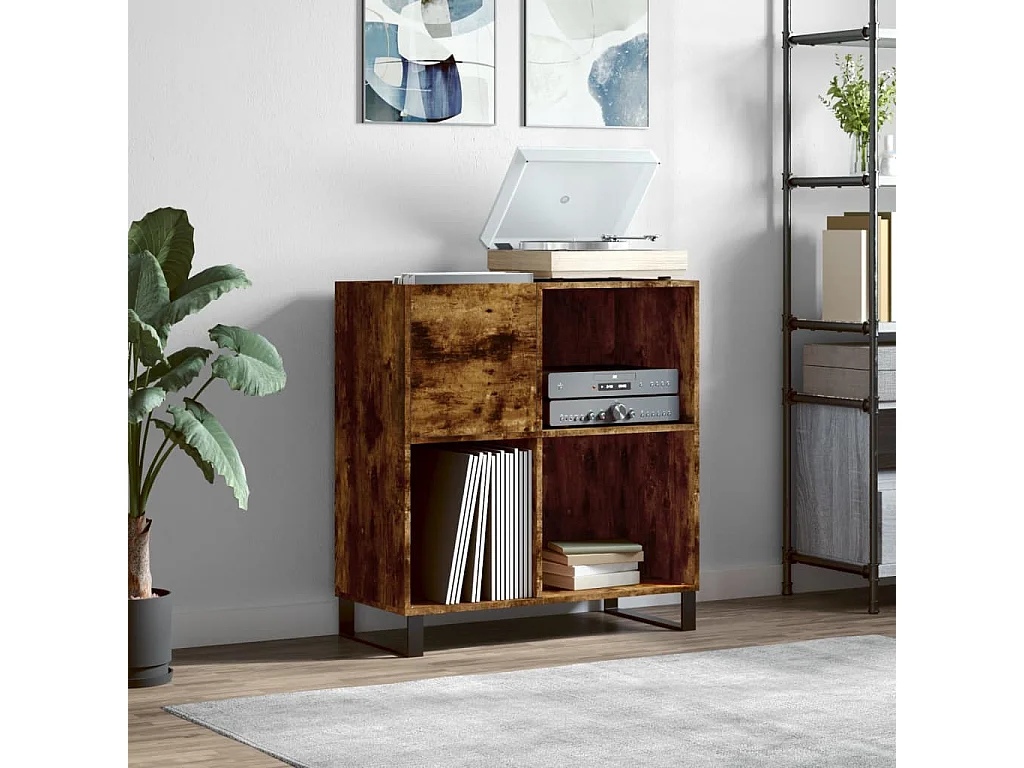 Platenkast 84,5x38x89 cm bewerkt hout gerookt eikenkleurig