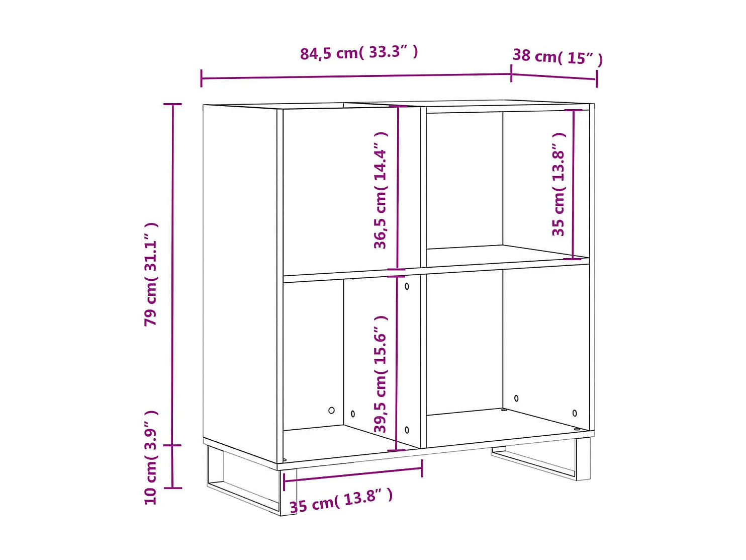 Platenkast 84,5x38x89 cm bewerkt hout gerookt eikenkleurig