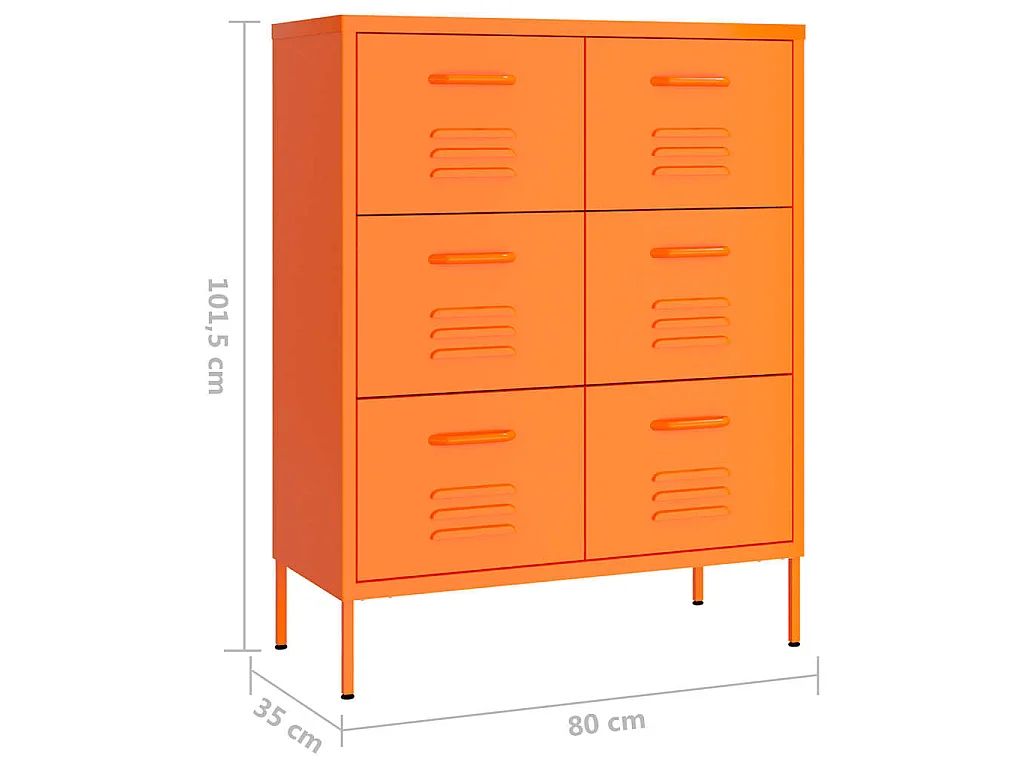 Cassettiera Arancione 80x35x101,5 cm in Acciaio