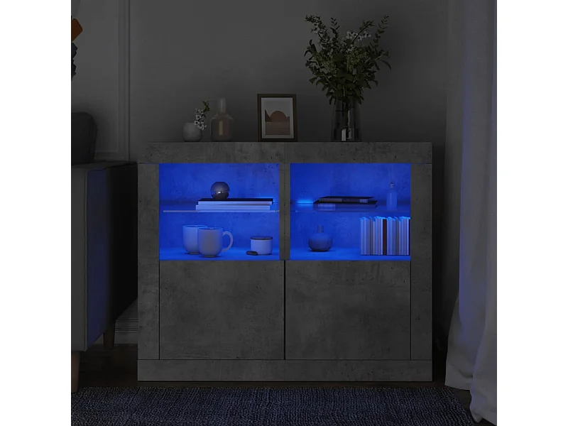 Móveis de apoio c/ LEDs 2 pcs derivados madeira cinza-cimento